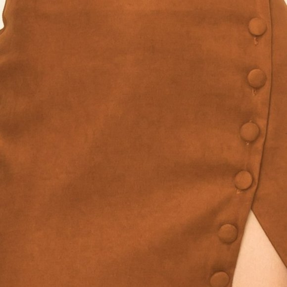 RELISTED Slit Sides Button Mini Skirt High Waist Mini Brown - Picture 5 of 5